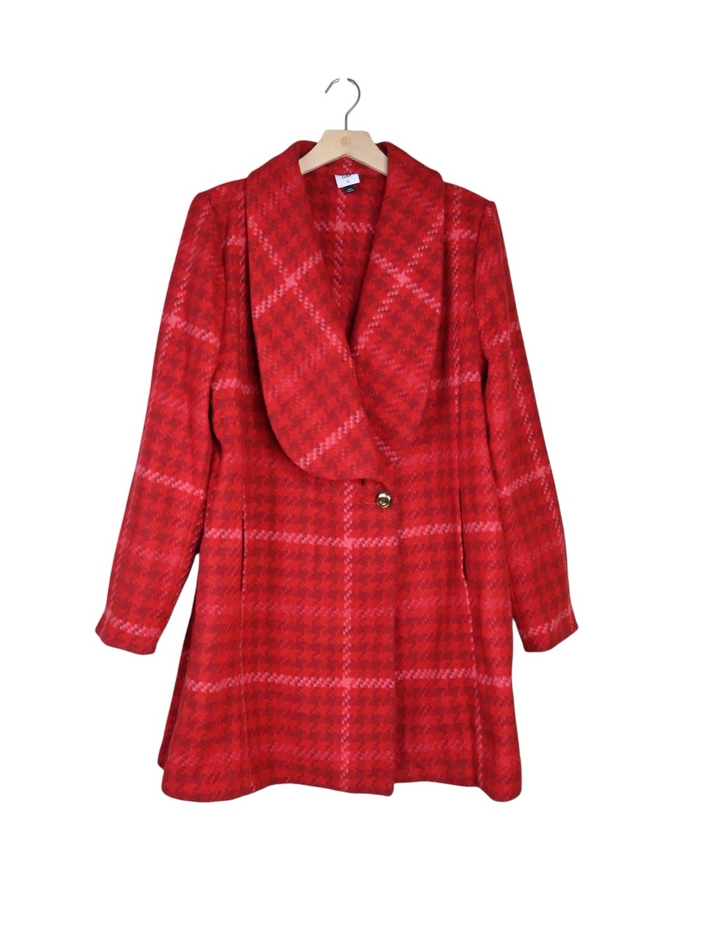 Cabi Women's XL Red Plaid Shawl Collar Evita Coat